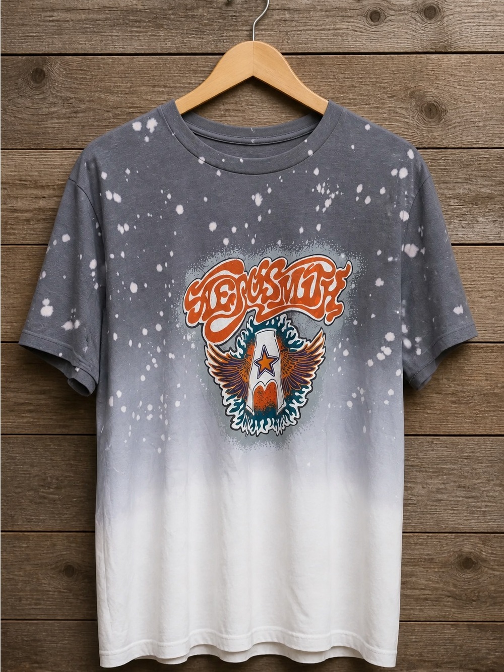 Aerosmith Gray & White Gradient Graphic Tee with reverse tie-dye. XXL ptp 24”